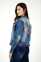 Rocker Flower Wings Women's Embroidered  Denim Jacket Grace in LA - Denim