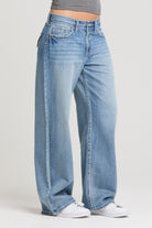 Grace in LA women’s light wash wide leg denim jeans front view