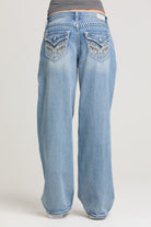 Grace in LA women’s light wash wide leg jeans with decorative back flap pockets