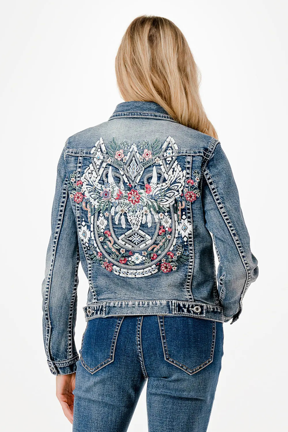 Spring Flowers Women's Embroidered Denim Jacket Grace in LA - Denim