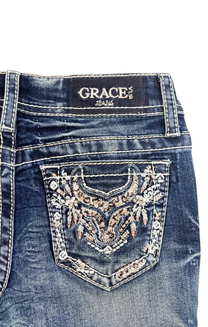 Steer Head Leopard Trims A little Girls Bootcut Jeans Grace in LA GIRLS