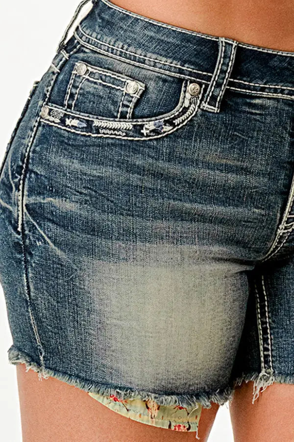 Steer Head Modify Mid Rise Denim Shorts Grace in LA - Denim