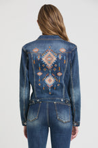Aztec Colorful Embroidery Women's Denim Jacket