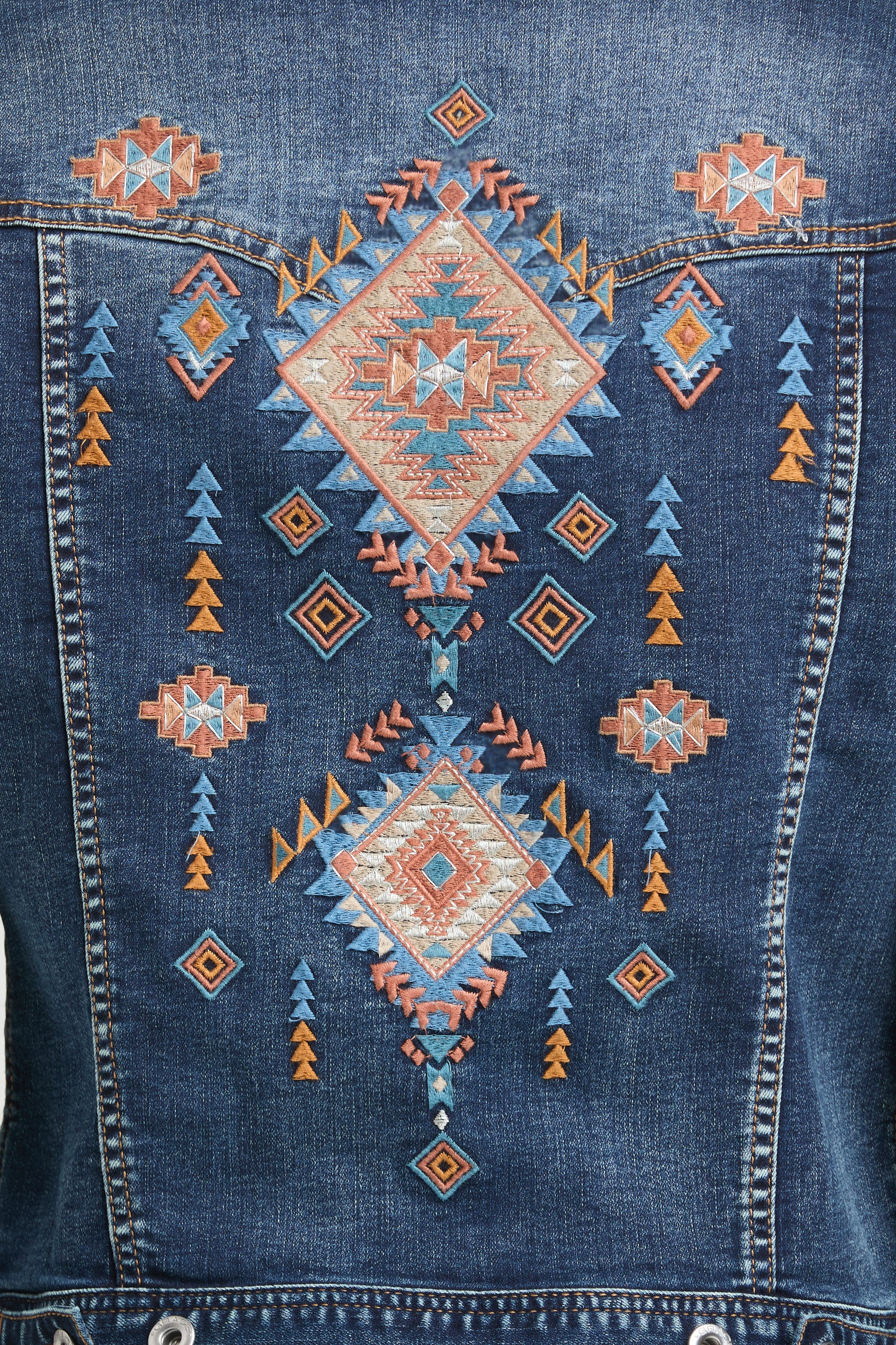 Aztec Colorful Embroidery Women's Denim Jacket