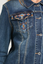 Aztec Colorful Embroidery Women's Denim Jacket