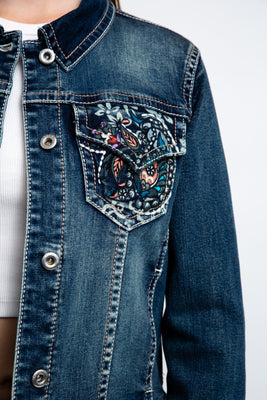 Floral Embroidered Women's Denim Jacket