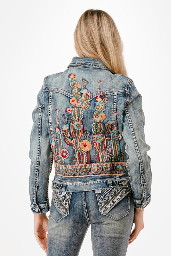 Flowers Women's Embroidered Denim Jacket