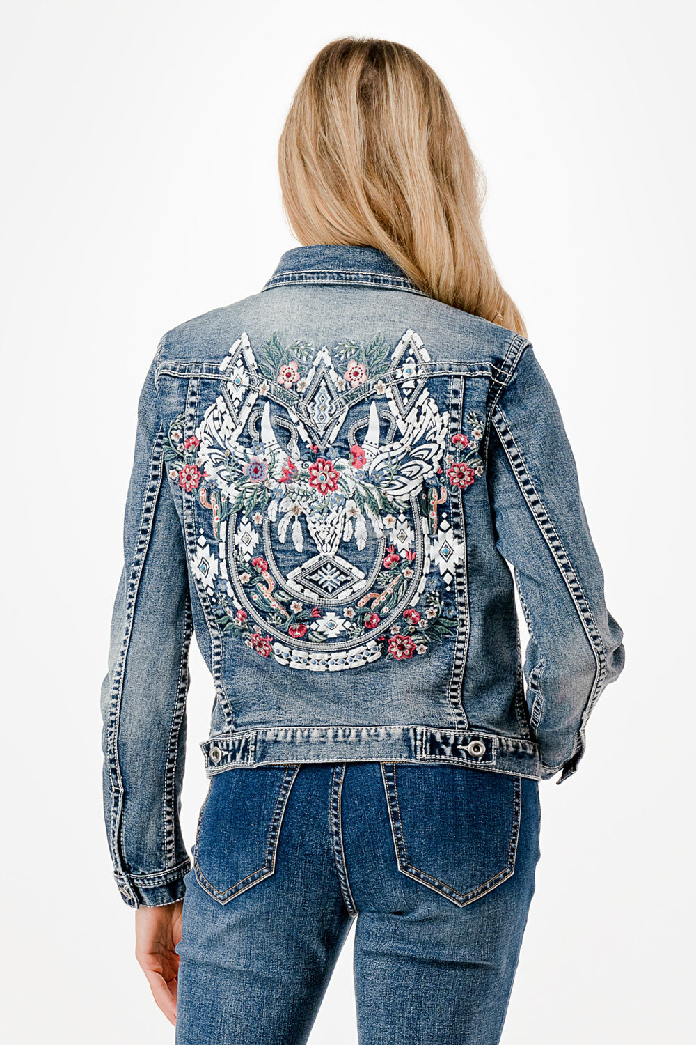 Spring Flowers Women's Embroidered Denim Jacket