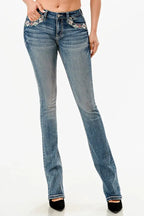 Western Flowers Rhinestone Embellished Jeans Grace in LA - Denim