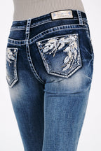 Western Modify Embroidery Mid Rise  Bootcut Jeans Grace in LA - Denim