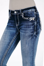 Western Modify Embroidery Mid Rise  Bootcut Jeans Grace in LA - Denim