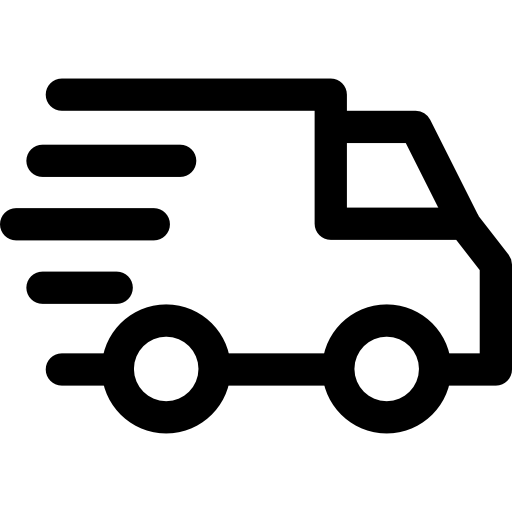 Fast delivery truck icon with motion speed lines in black outline style