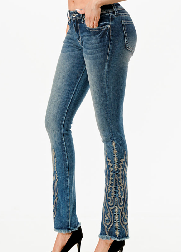 Boots Western Embroidered Mid Rise Bootcut Jeans Grace in LA - Denim