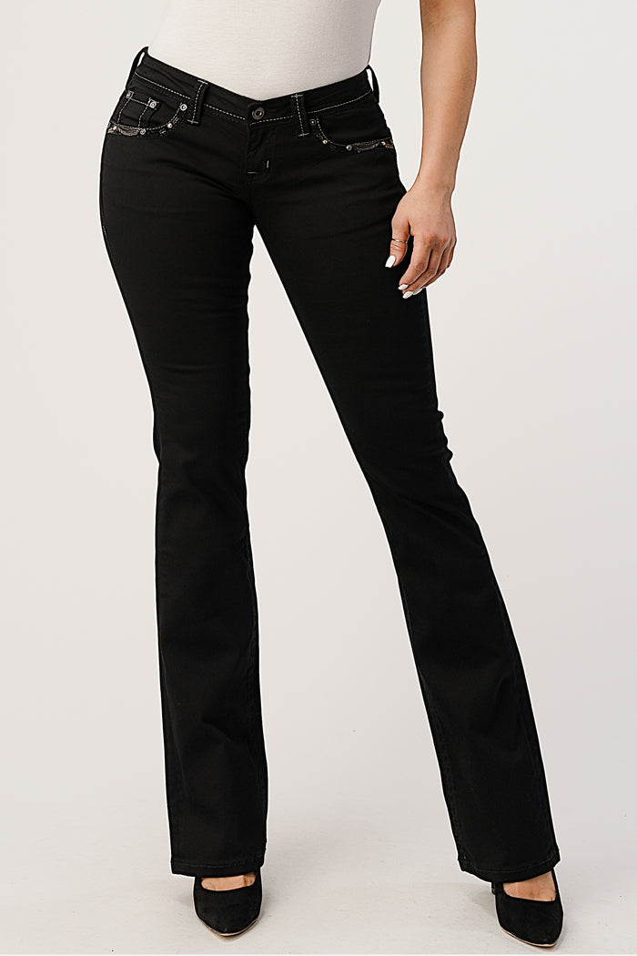 Cross Embellishment Black Bootcut Jeans