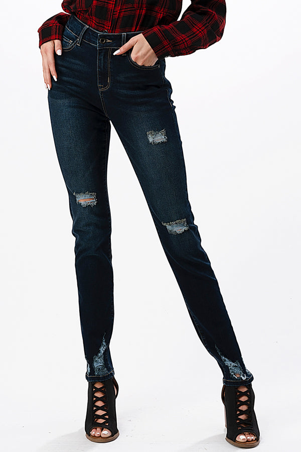 Distressed Basic Recycle & Lycra Fabric High Waisted Skinny Jeans